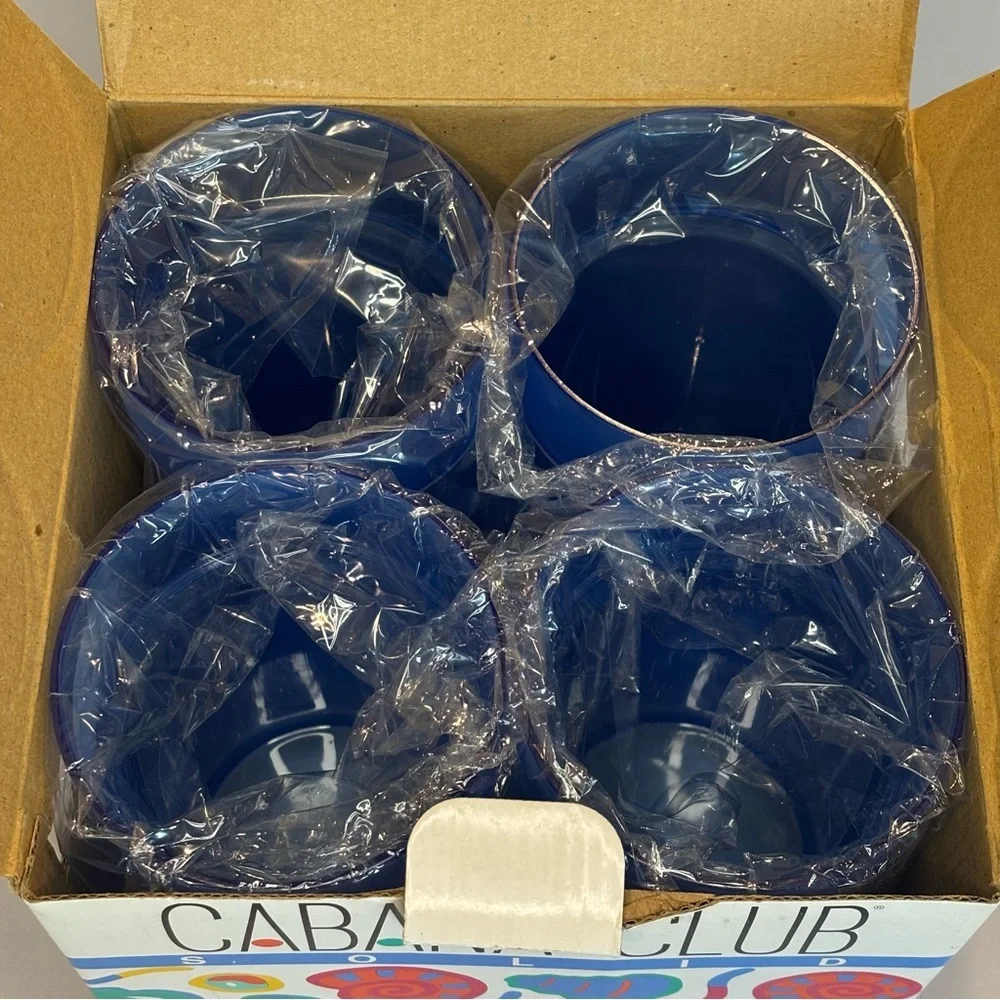 VINTAGE 90s CABANA CLUB Set of 4 Insulated Blue Plastic‎ Tumblers NIB